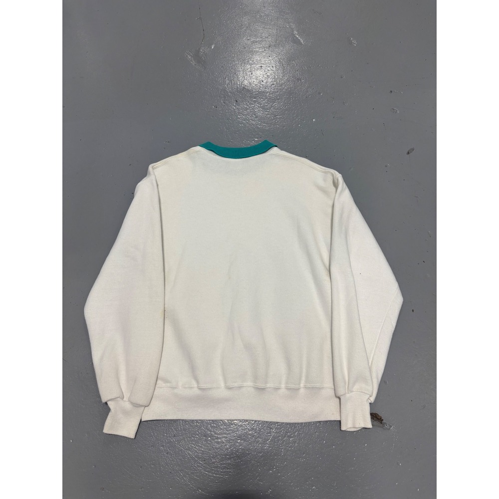 Vintage Jerzees Golf Landscape Sweatshirt White Teal Collar Made in USA Large - Picture 8 of 8